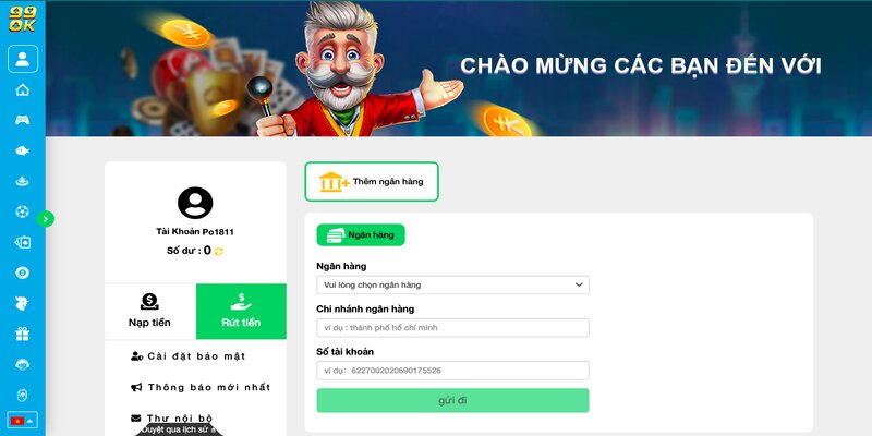 Hướng dẫn các bước rút tiền tại 99ok